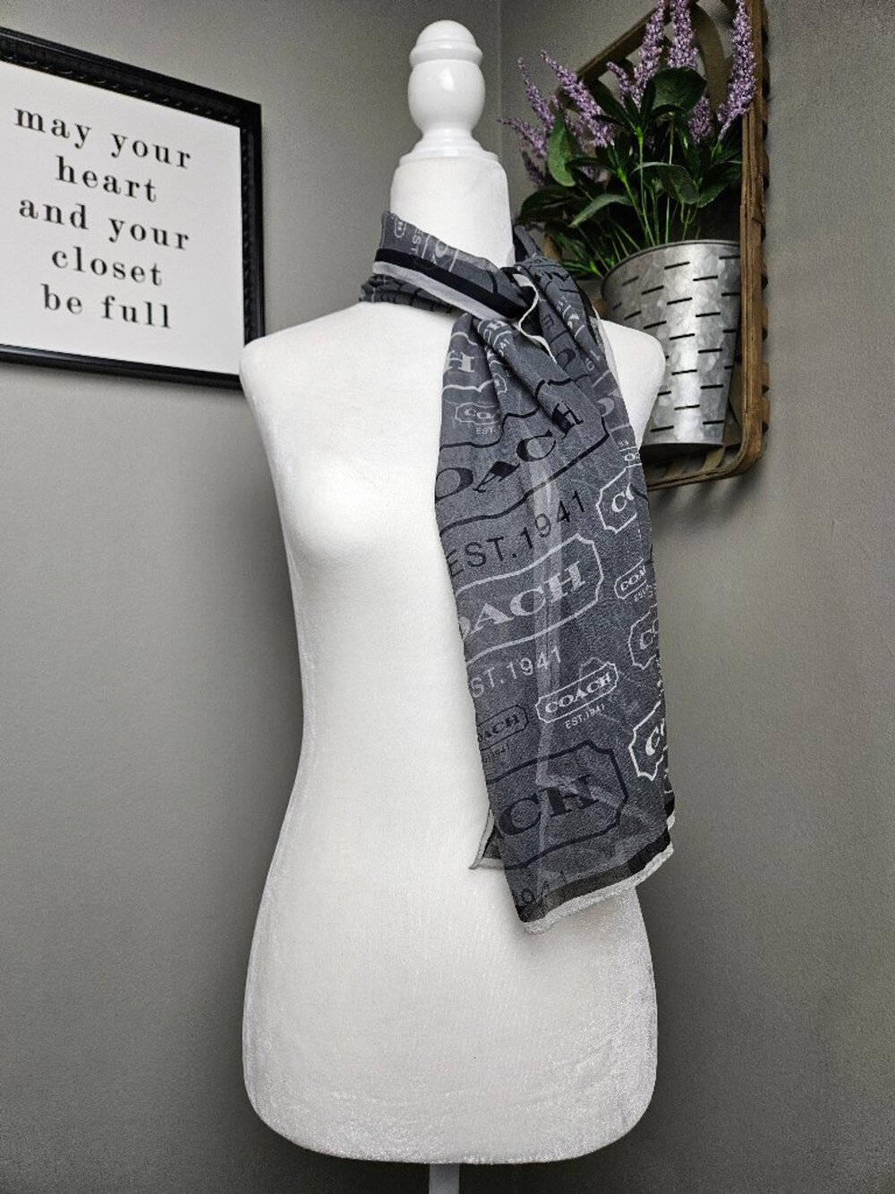 Coach Frame Logo Silk Long Sheer Scarf 59" x 11"